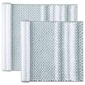 Chenille Bathroom Rug Set of 2 17x24" & 20x32" Light Cyan and White
